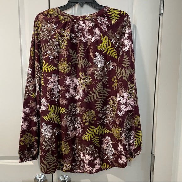 Denim and Company Blouse Floral Long Sleeve Like New 1X Brown Green White - Picture 7 of 9